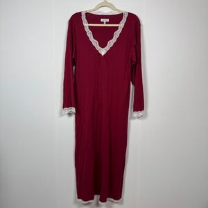 CUDDLEDOWN M Maroon Cotton Nightgown Sleep Dress Maxi Lace Comfy Dainty Feminine